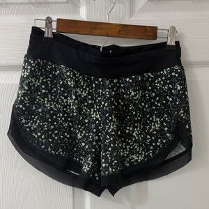 Black Floral Print Women's Athletic Shorts with Lightweight Mesh Trim